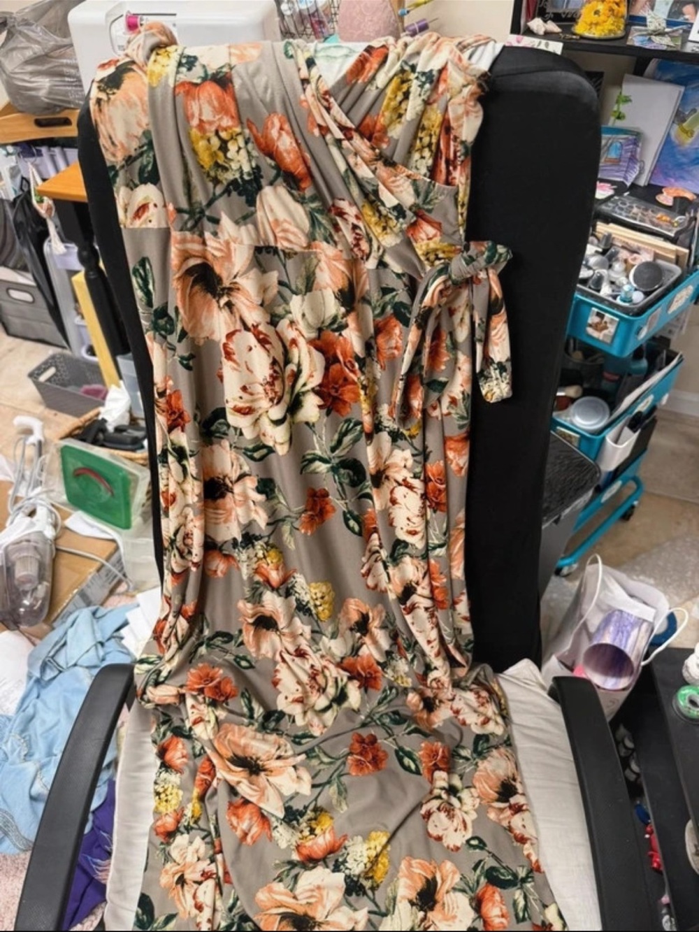 Kaileigh Taupe Maxi Dress with Orange and Cream Floral Print